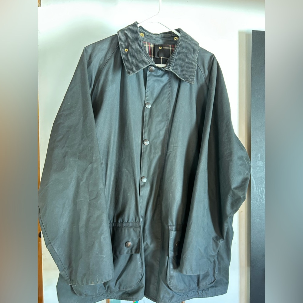 Barbour Beaufort Black Wax Canvas Jacket Size 48